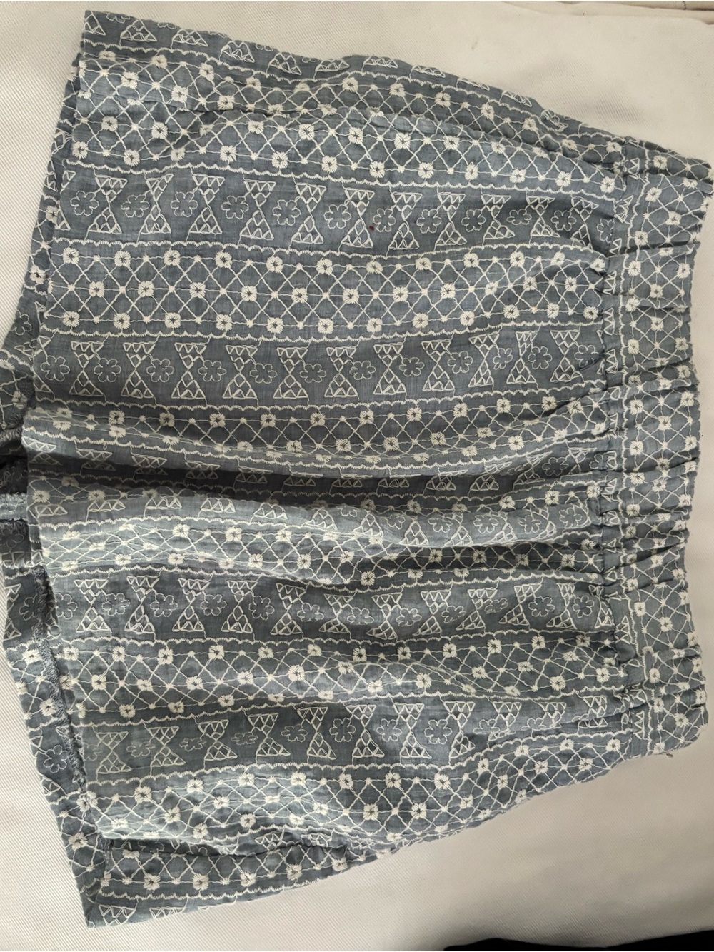 Zara Eyelet Embroidered A-line Mini Skirt in Light Blue & White